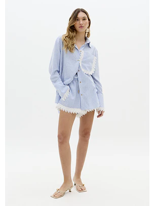 Calções com Renda Azul e Branco - Lança Perfume