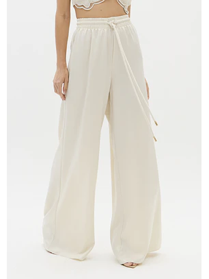 Calças Largas Acetinada Creme - Lança Perfume