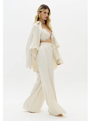 Calças Largas Acetinada Creme - Lança Perfume