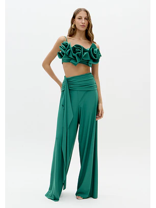 Calças Largas em Malha Fria Verde - Lança Perfume