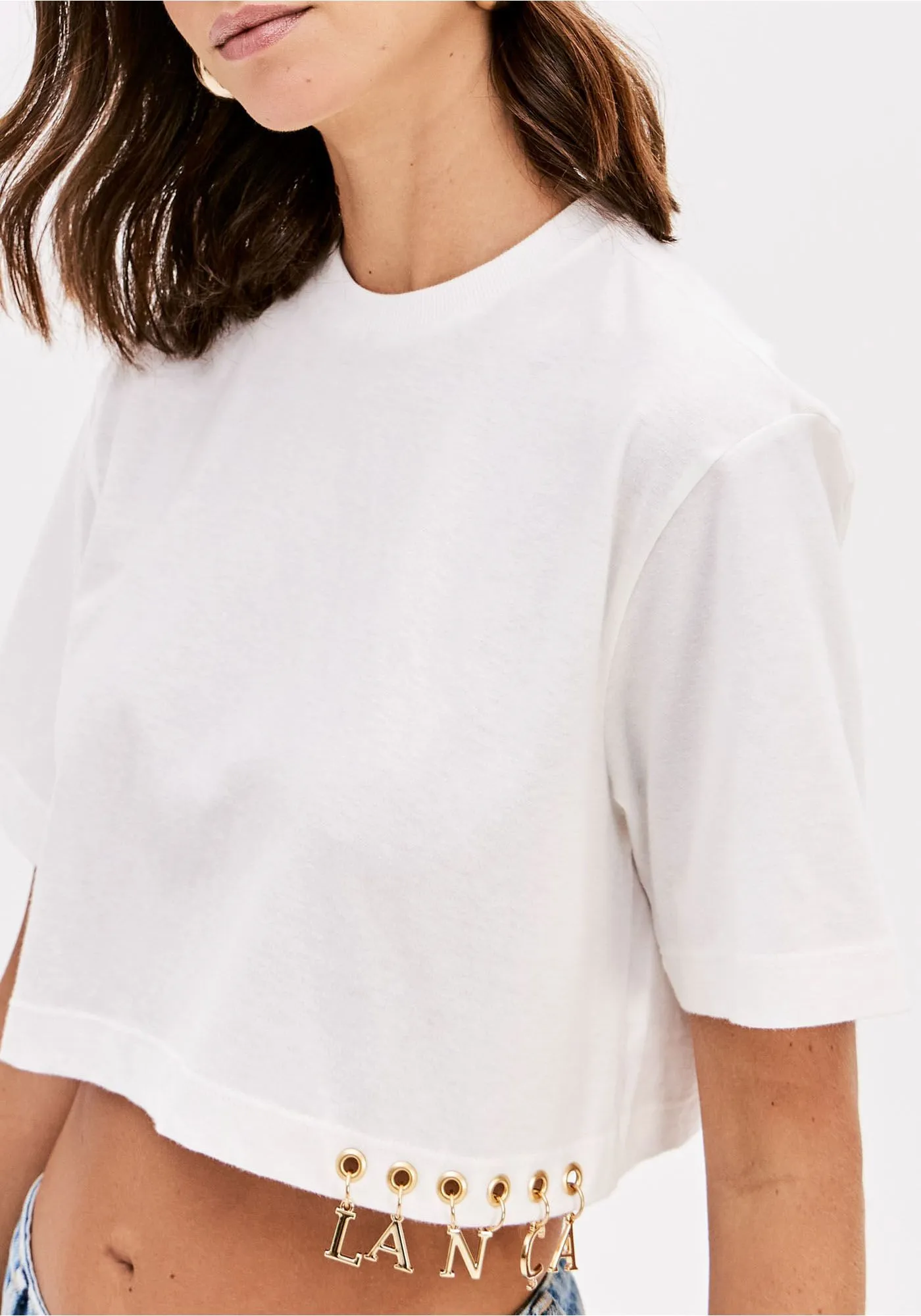 T-shirt com Pendentes LP Dourado Branco - Lança Perfume 3