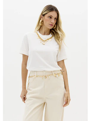 T-shirt com Colar e Pendentes Branco - Lança Perfume