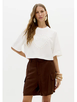 T-shirt Curta Coração Branco - Lança Perfume