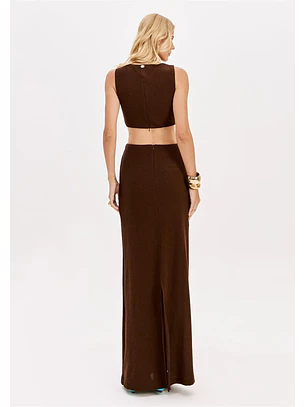 Vestido Comprido com Pedra Castanho - Lança Perfume