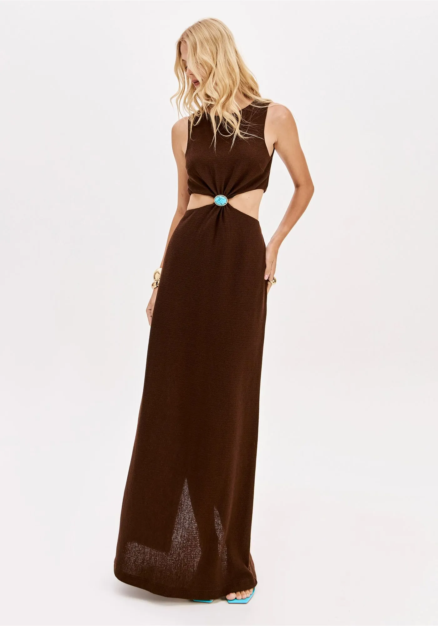 Vestido Comprido com Pedra Castanho - Lança Perfume 1