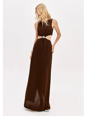 Vestido Comprido com Pedra Castanho - Lança Perfume