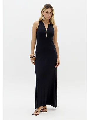 Vestido Comprido Canelado Preto - Lança Perfume 