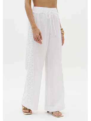 Calças em Algodão e Renda Branco - Lança Perfume 