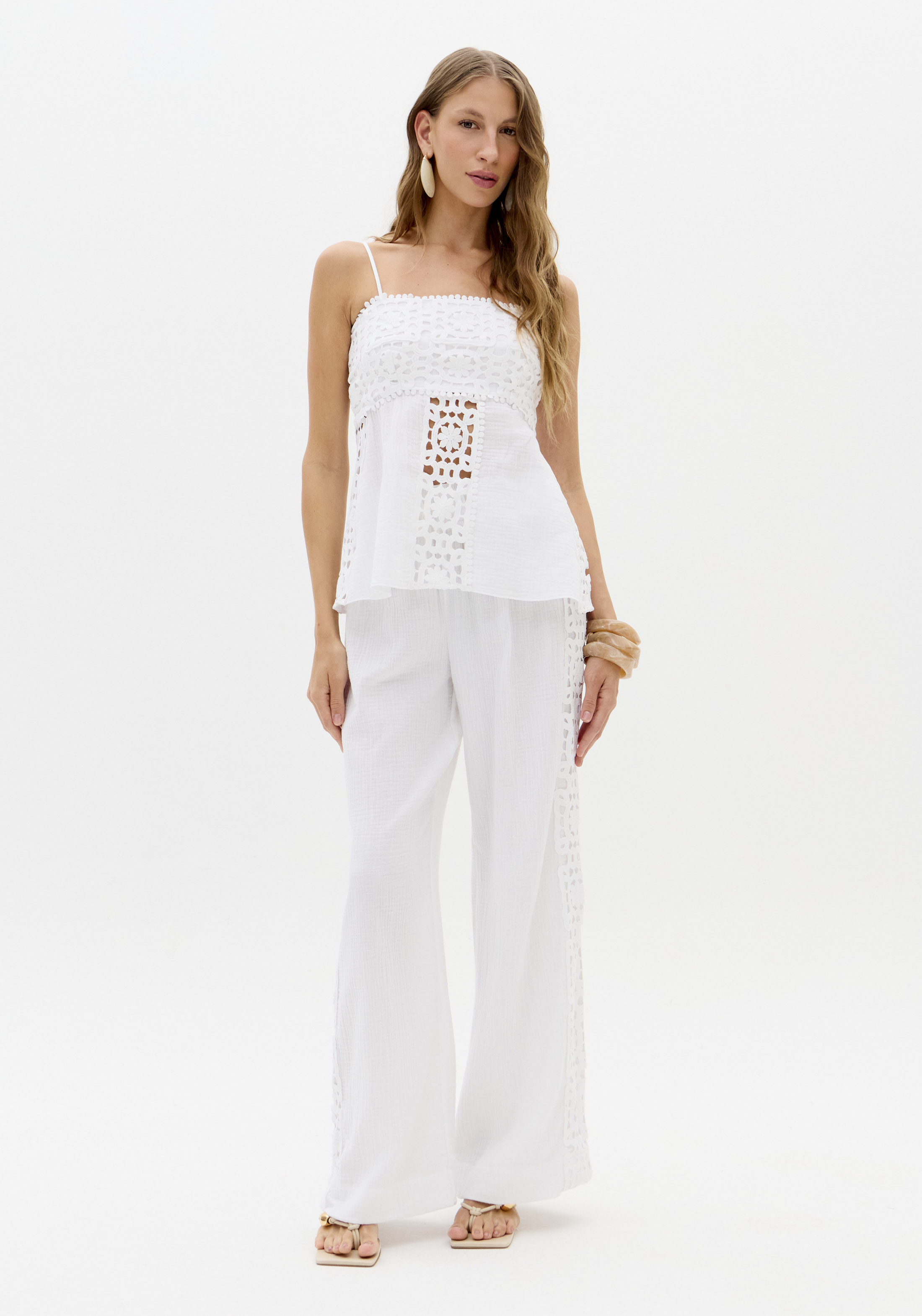 Calças em Algodão e Renda Branco - Lança Perfume  2