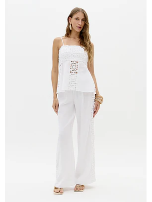 Calças em Algodão e Renda Branco - Lança Perfume 