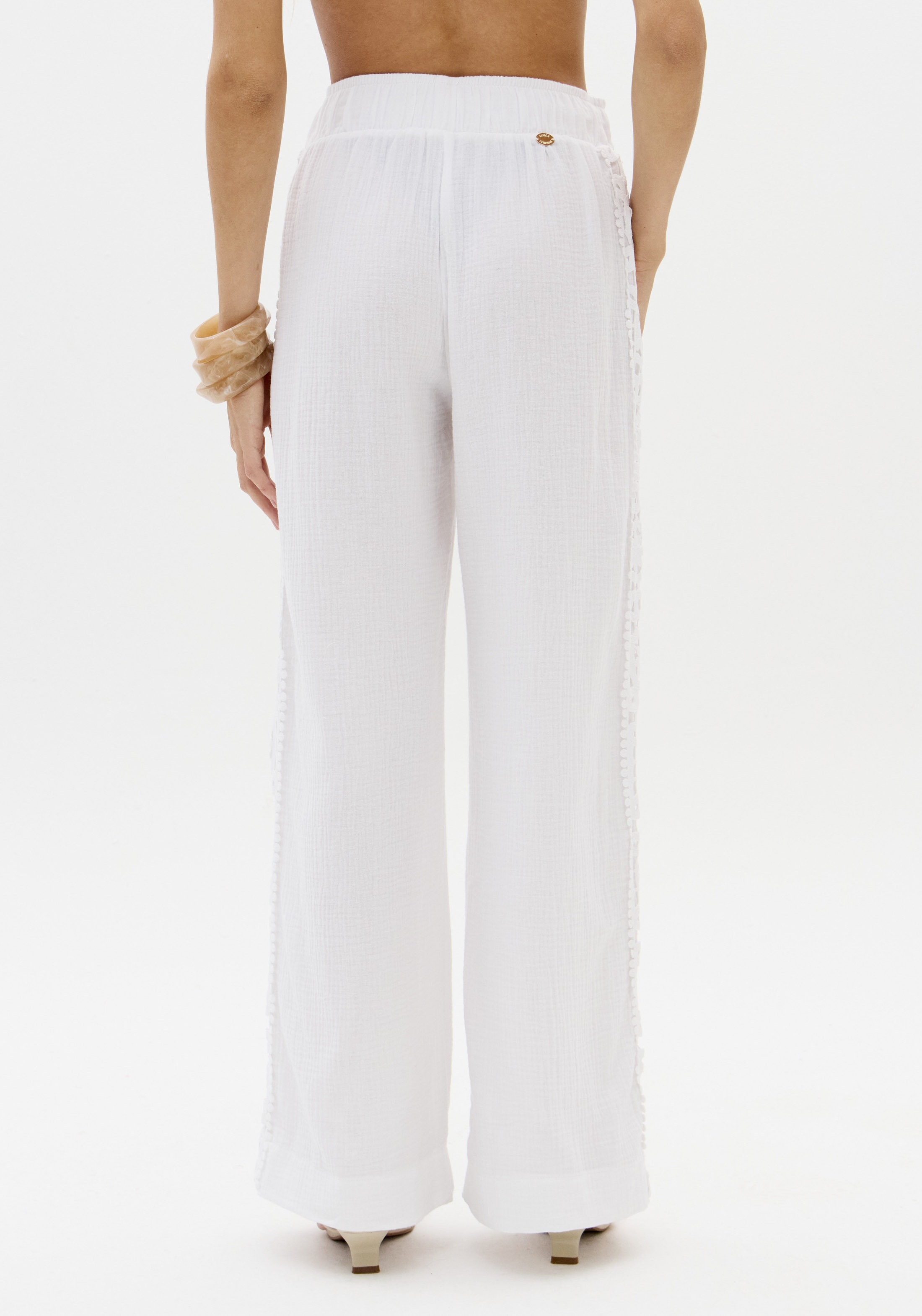 Calças em Algodão e Renda Branco - Lança Perfume  5