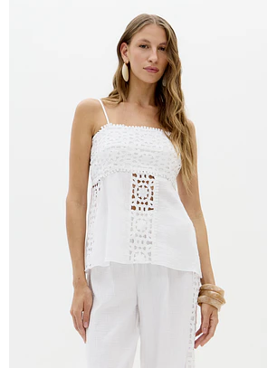 Top em Algodão e Renda Branco - Lança Perfume