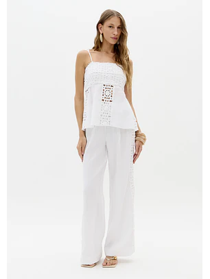 Top em Algodão e Renda Branco - Lança Perfume