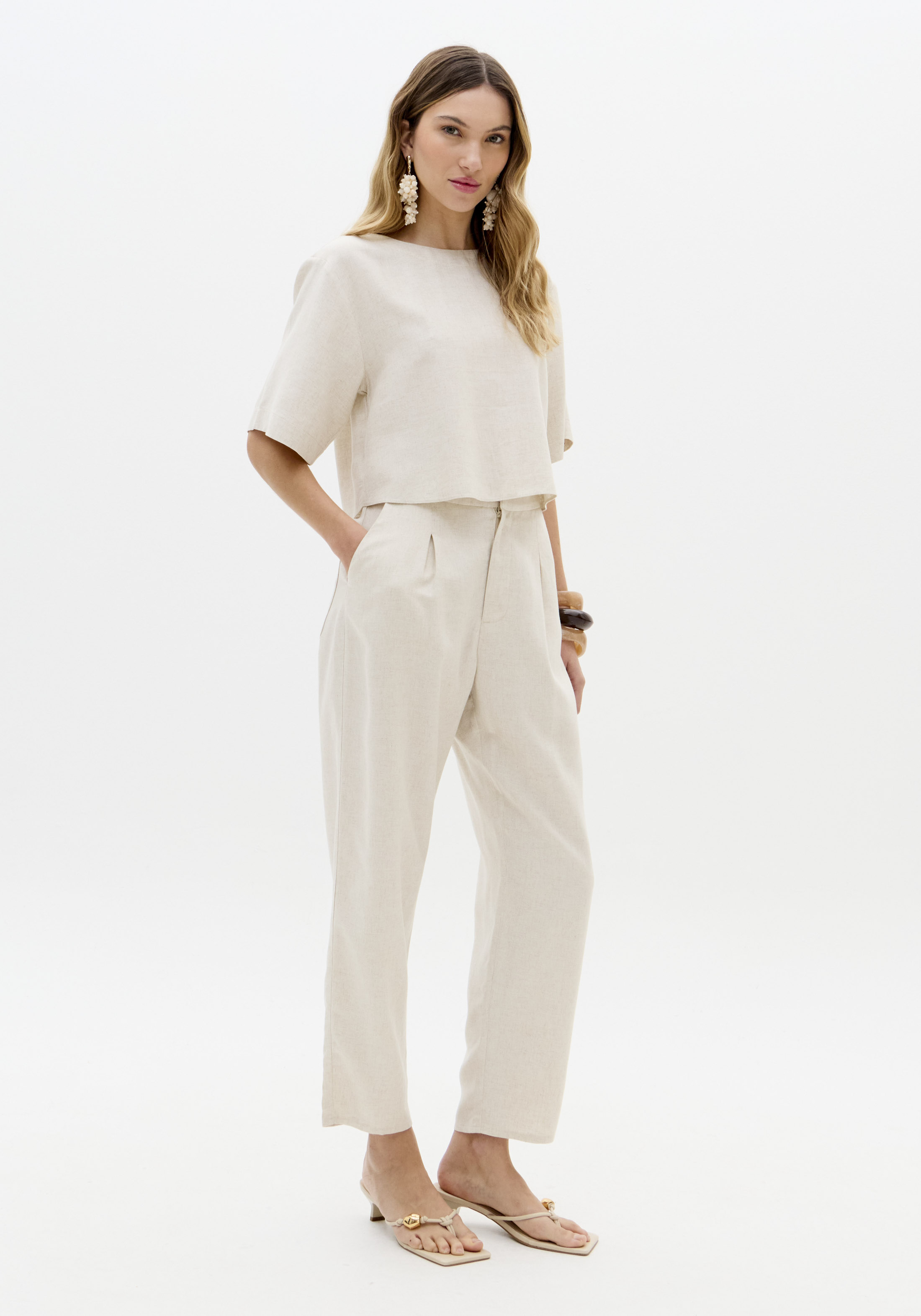 Calças em Linho Bege - Lança Perfume  5