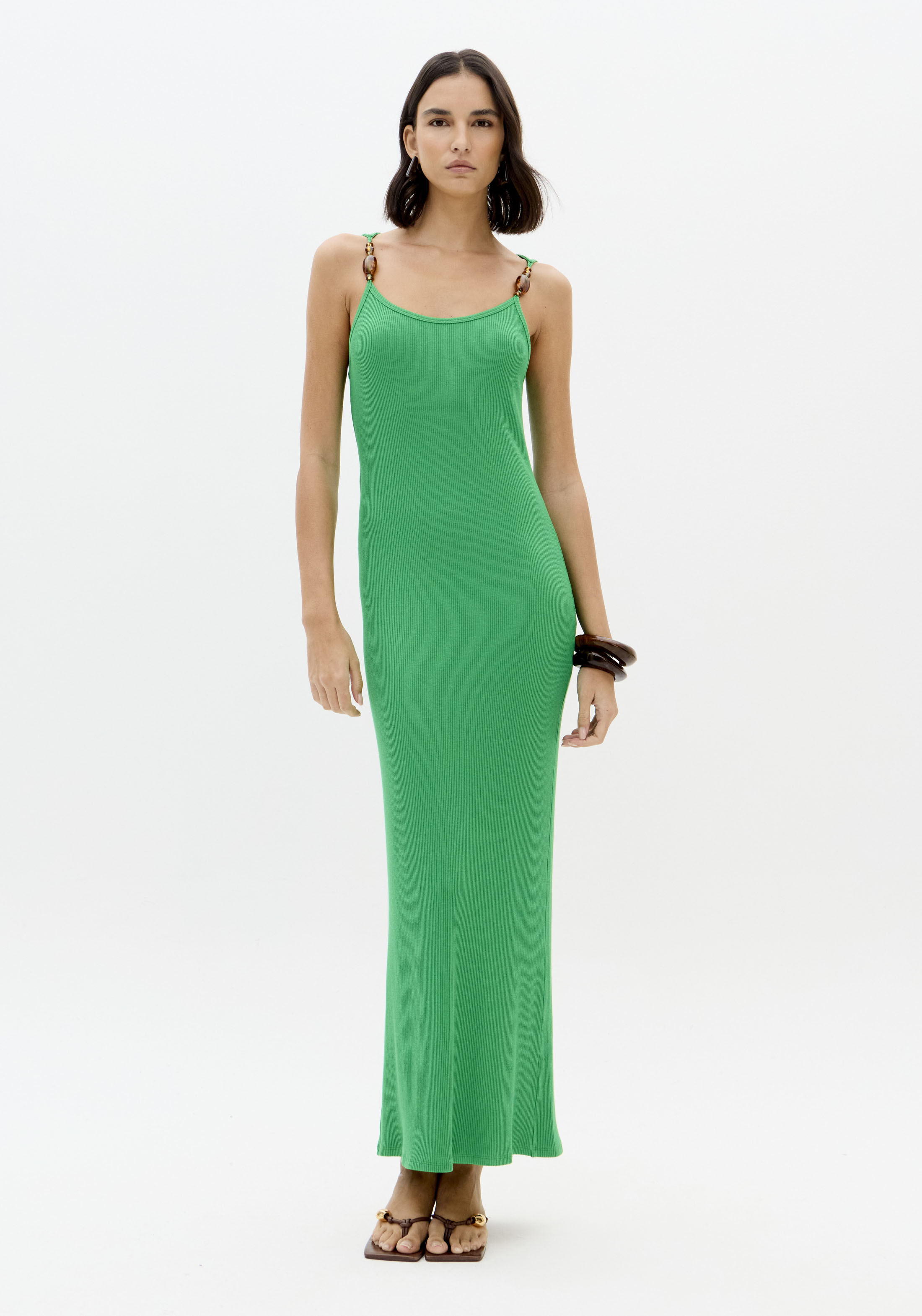 Vestido Comprido Canelado Verde - Lança Perfume  1