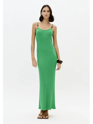 Vestido Comprido Canelado Verde - Lança Perfume 