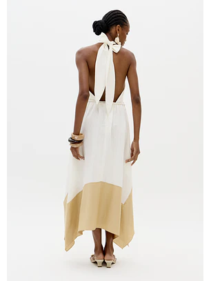 Vestido Comprido Branco e Bege - Lança Perfume