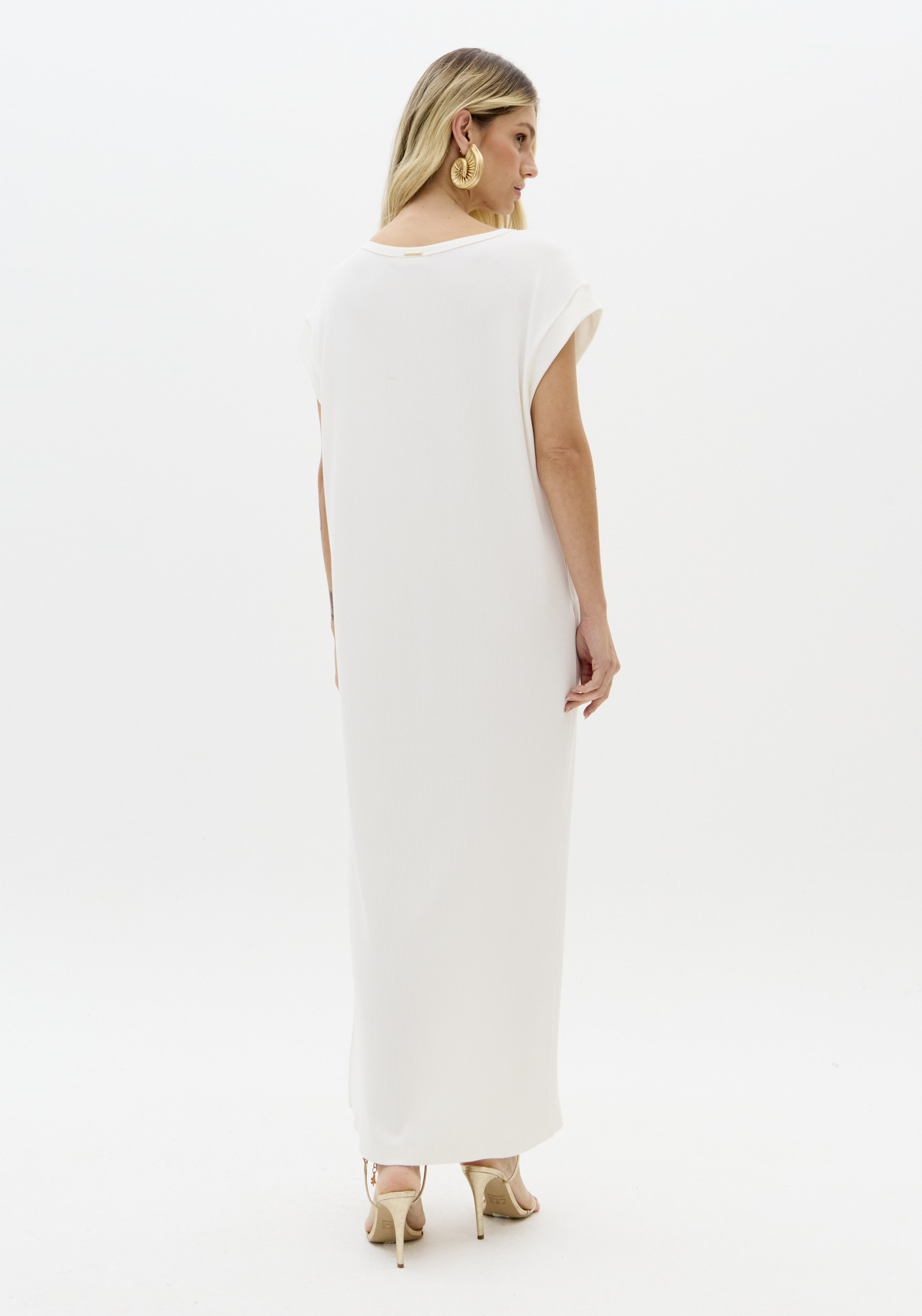 Vestido Comprido Canelado Sol Branco - Lança Perfume 2