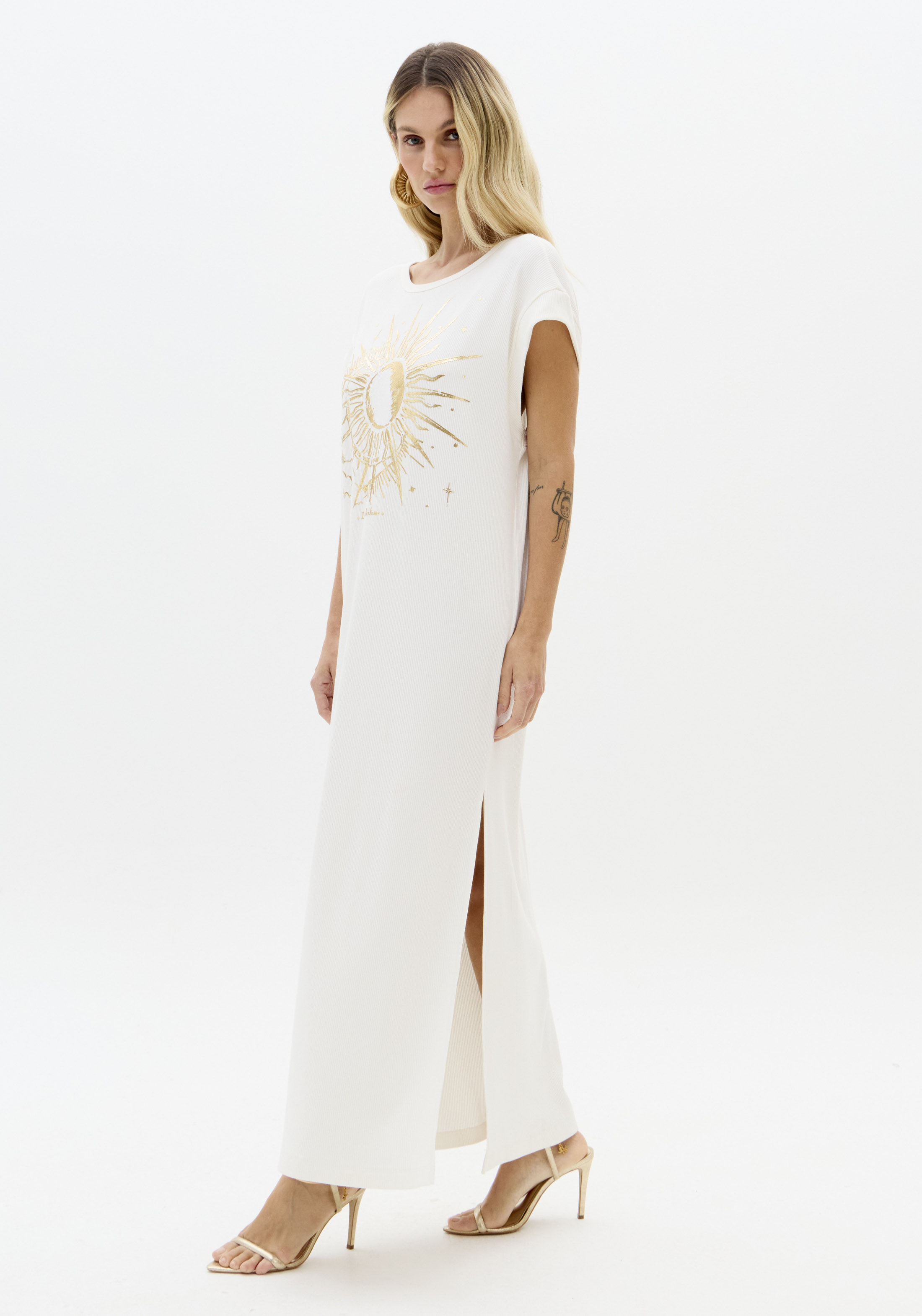 Vestido Comprido Canelado Sol Branco - Lança Perfume 4