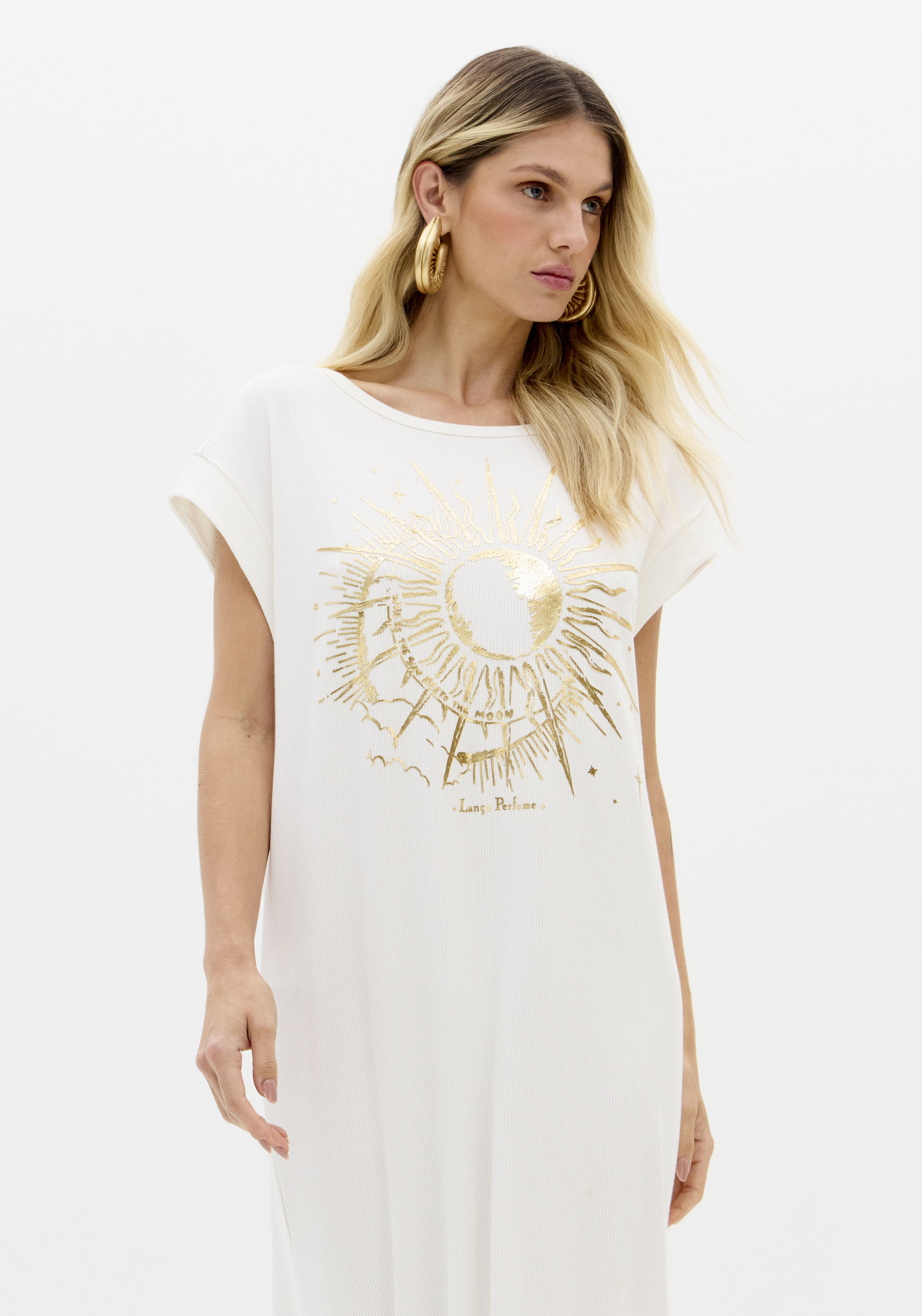 Vestido Comprido Canelado Sol Branco - Lança Perfume 5