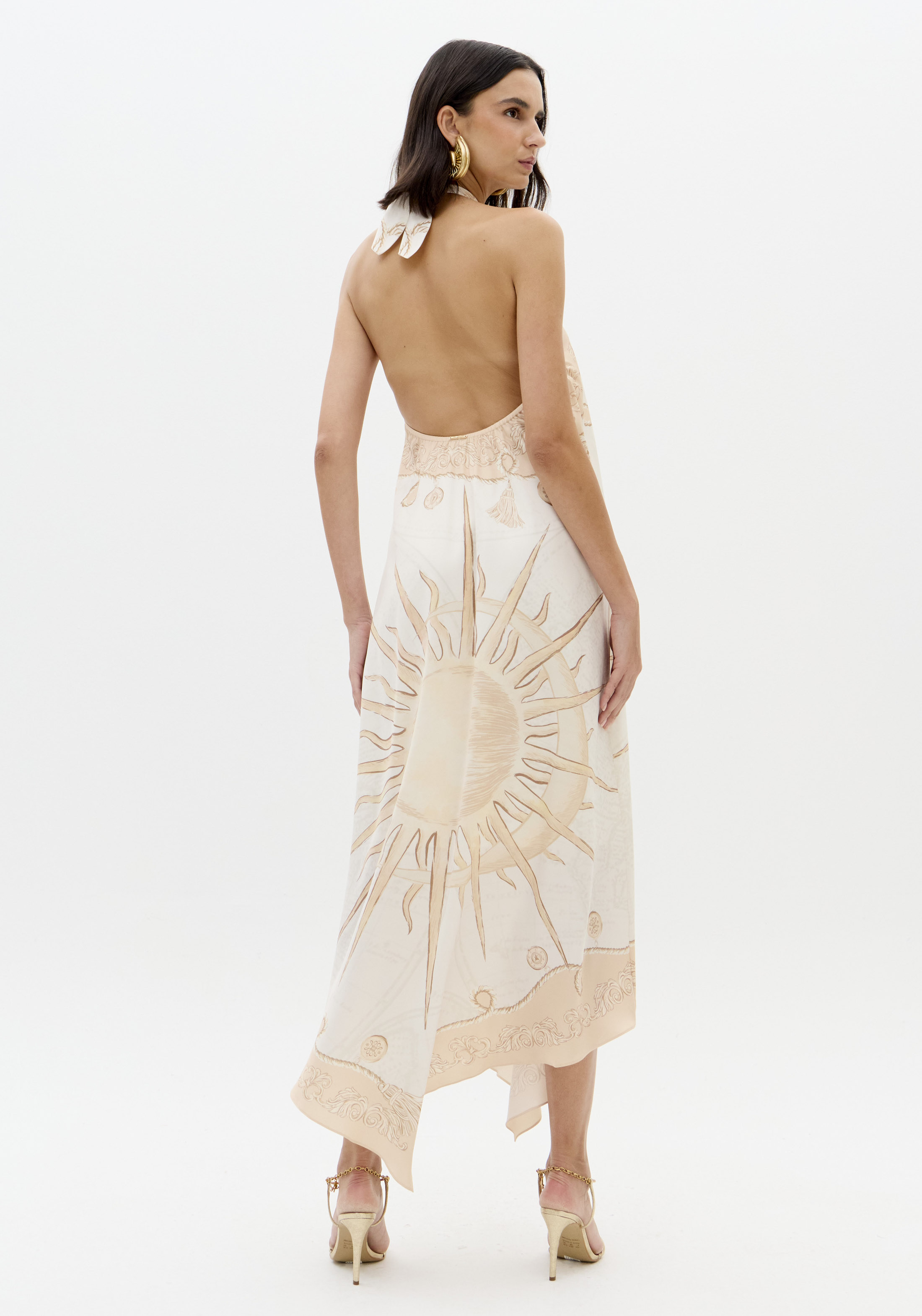 Vestido Comprido Sol Bege e Branco - Lança Perfume 2