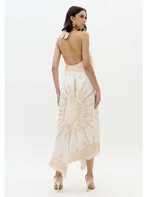 Vestido Comprido Sol Bege e Branco - Lança Perfume