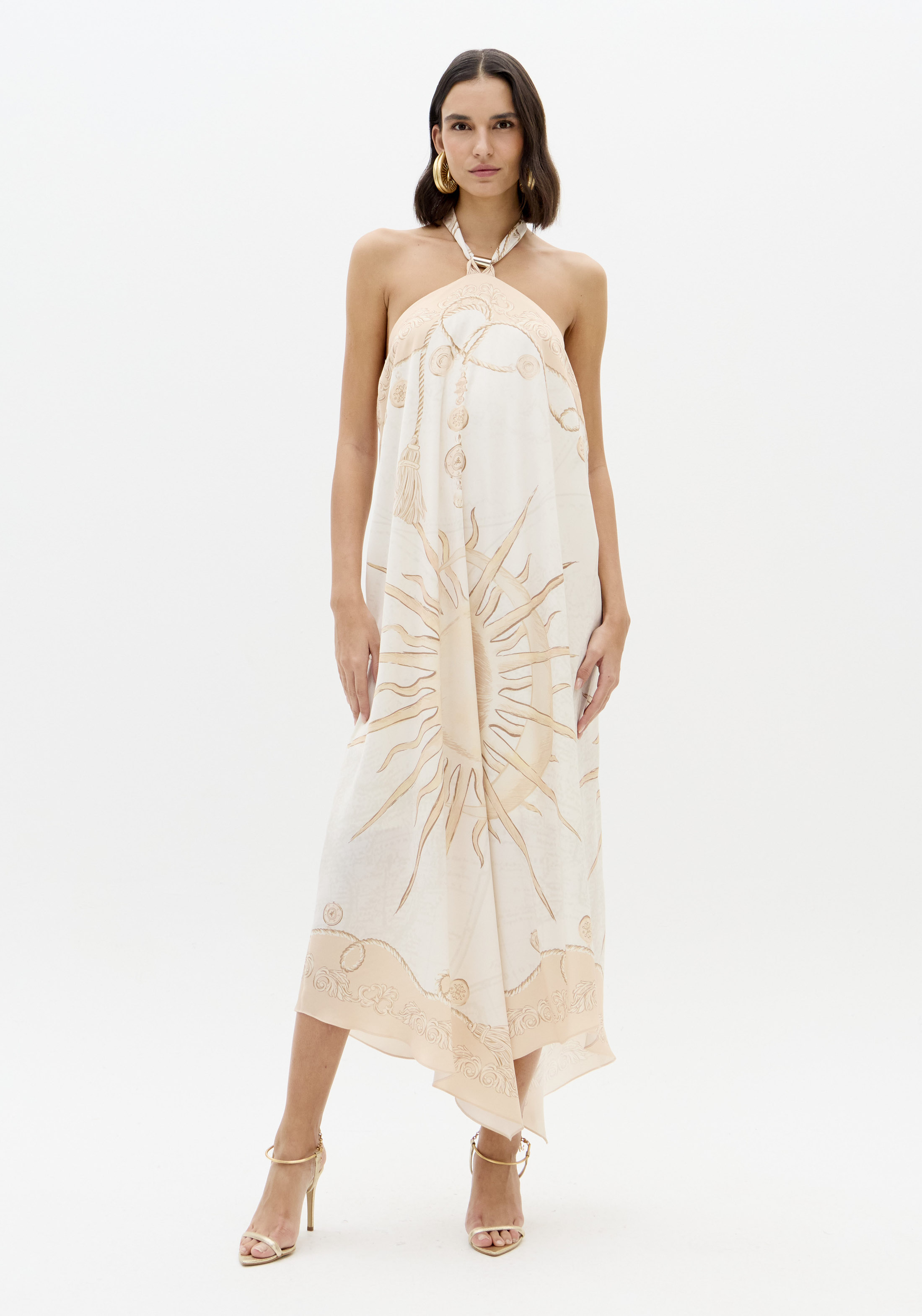 Vestido Comprido Sol Bege e Branco - Lança Perfume 1