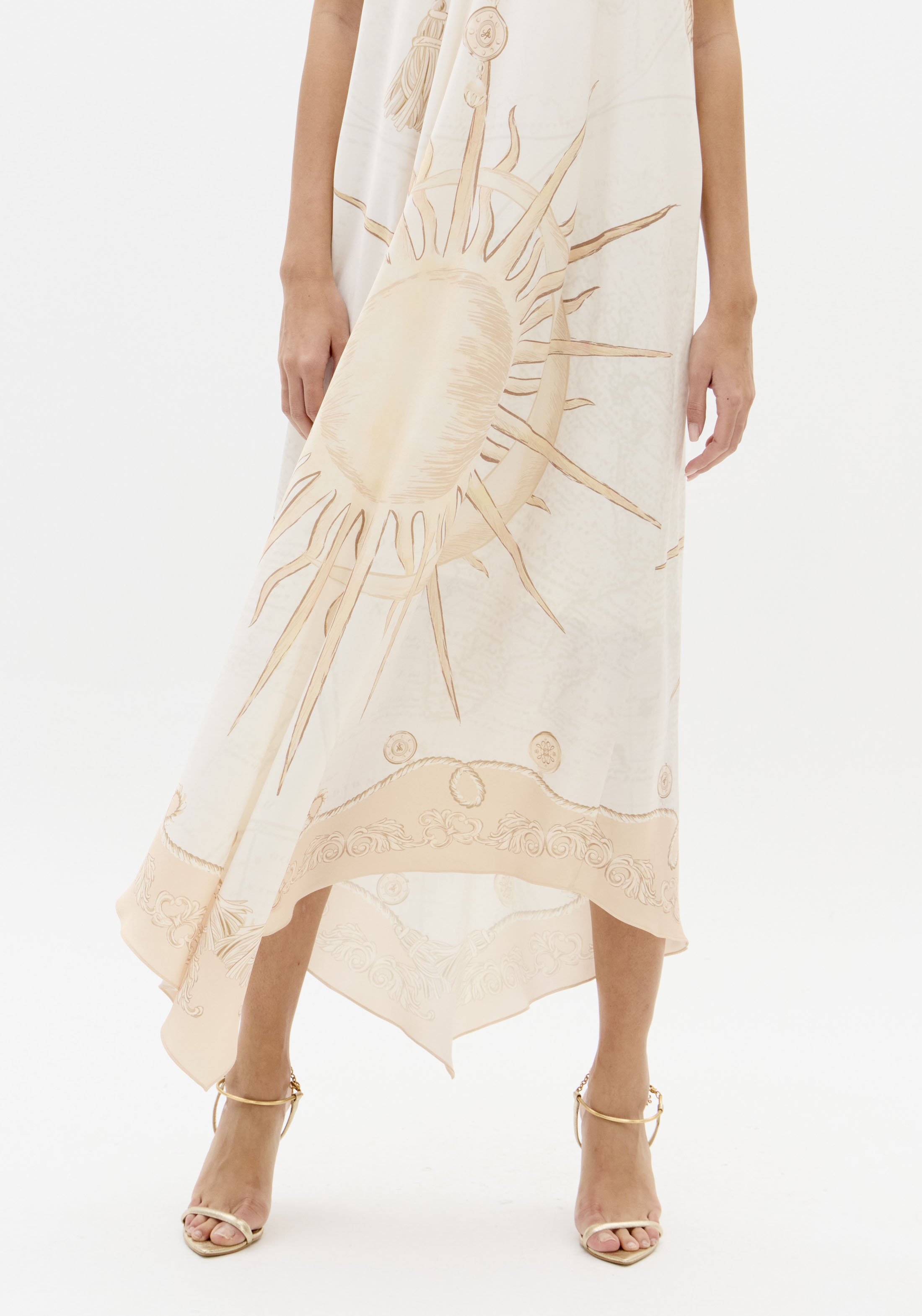 Vestido Comprido Sol Bege e Branco - Lança Perfume 4