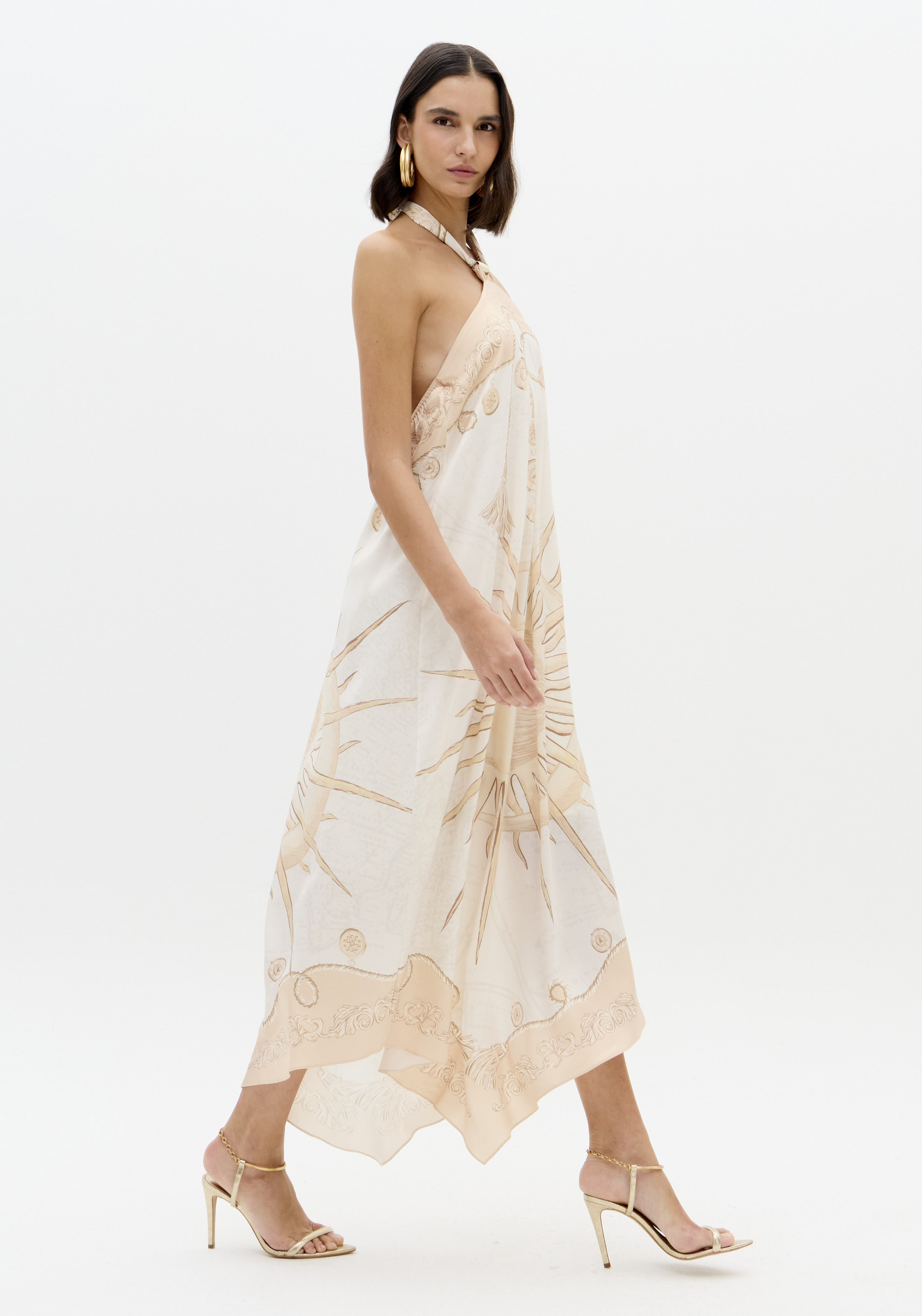 Vestido Comprido Sol Bege e Branco - Lança Perfume 5