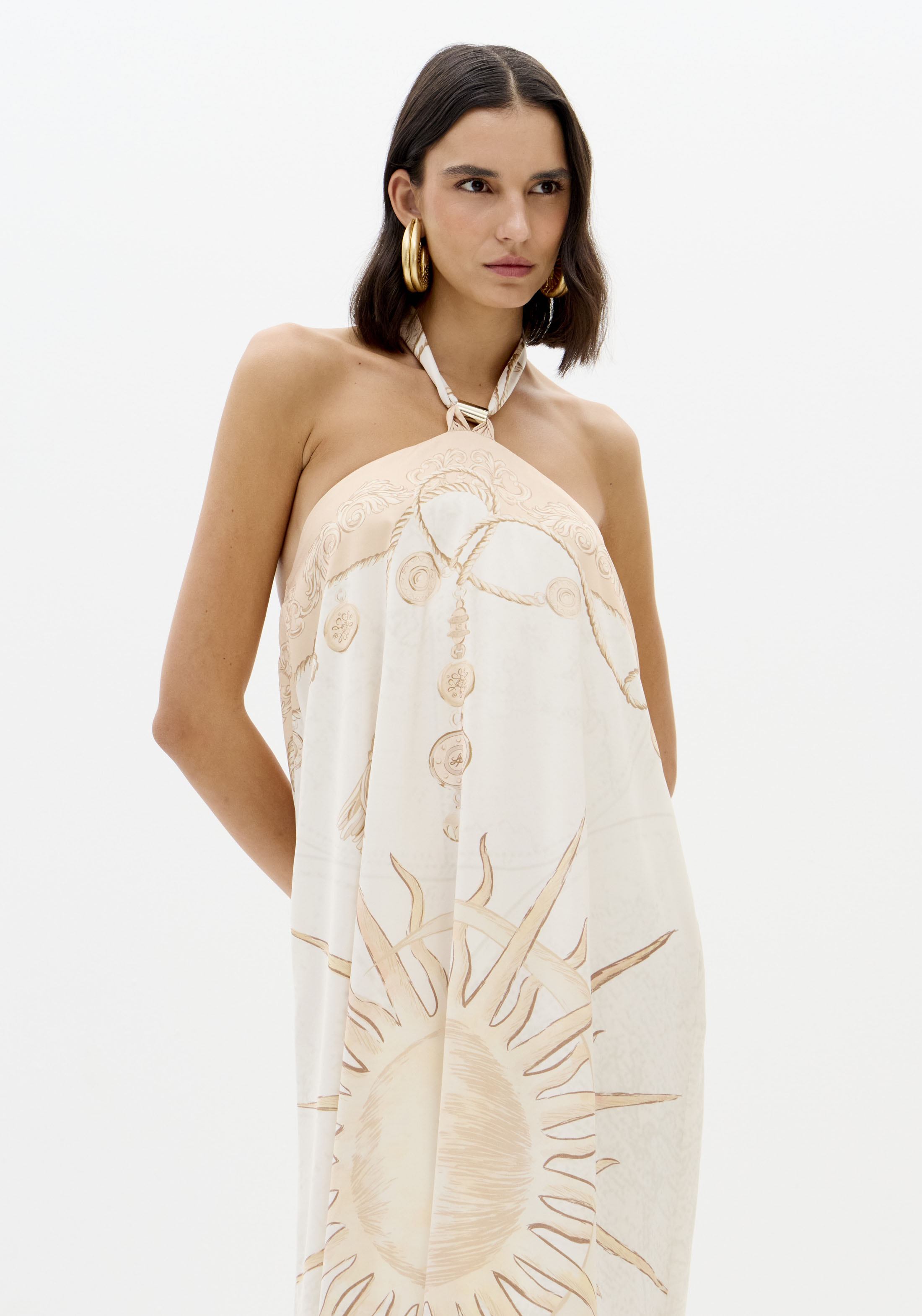 Vestido Comprido Sol Bege e Branco - Lança Perfume 6