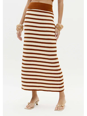 Saia Comprida em Tricô Camel e Bege - Lança Perfume