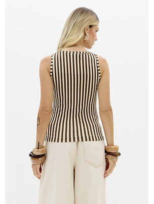 Top de Cavas Riscas Bege e Castanho - Lança Perfume