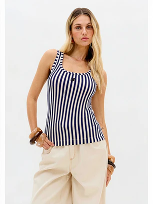 Top de Cavas Riscas Bege e Azul - Lança Perfume 