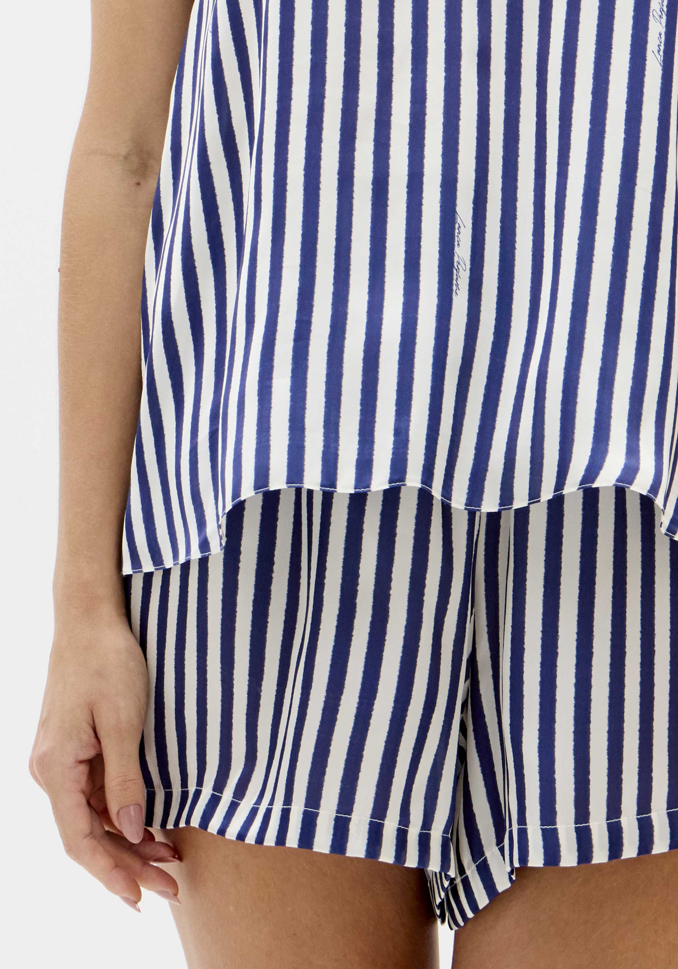 Conjunto Top + Calções Riscas Azuis e Branco - Lança Perfume  4