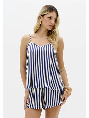 Conjunto Top + Calções Riscas Azuis e Branco - Lança Perfume 