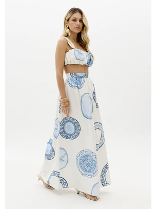 Saia Comprida BLUE BREEZE Branco e Azul - Lança Perfume