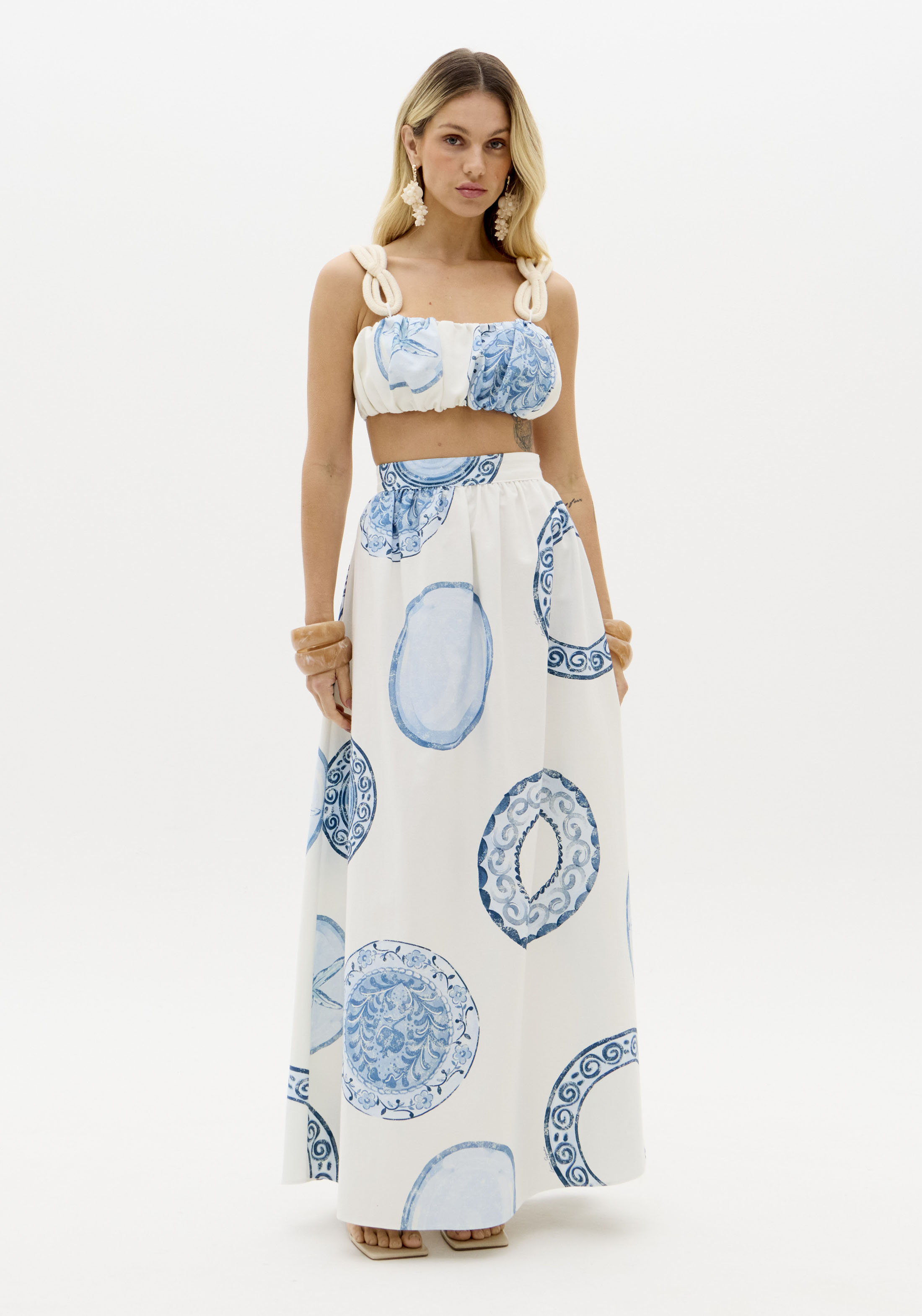 Top de Alças BLUE BREEZE Branco e Azul - Lança Perfume  2