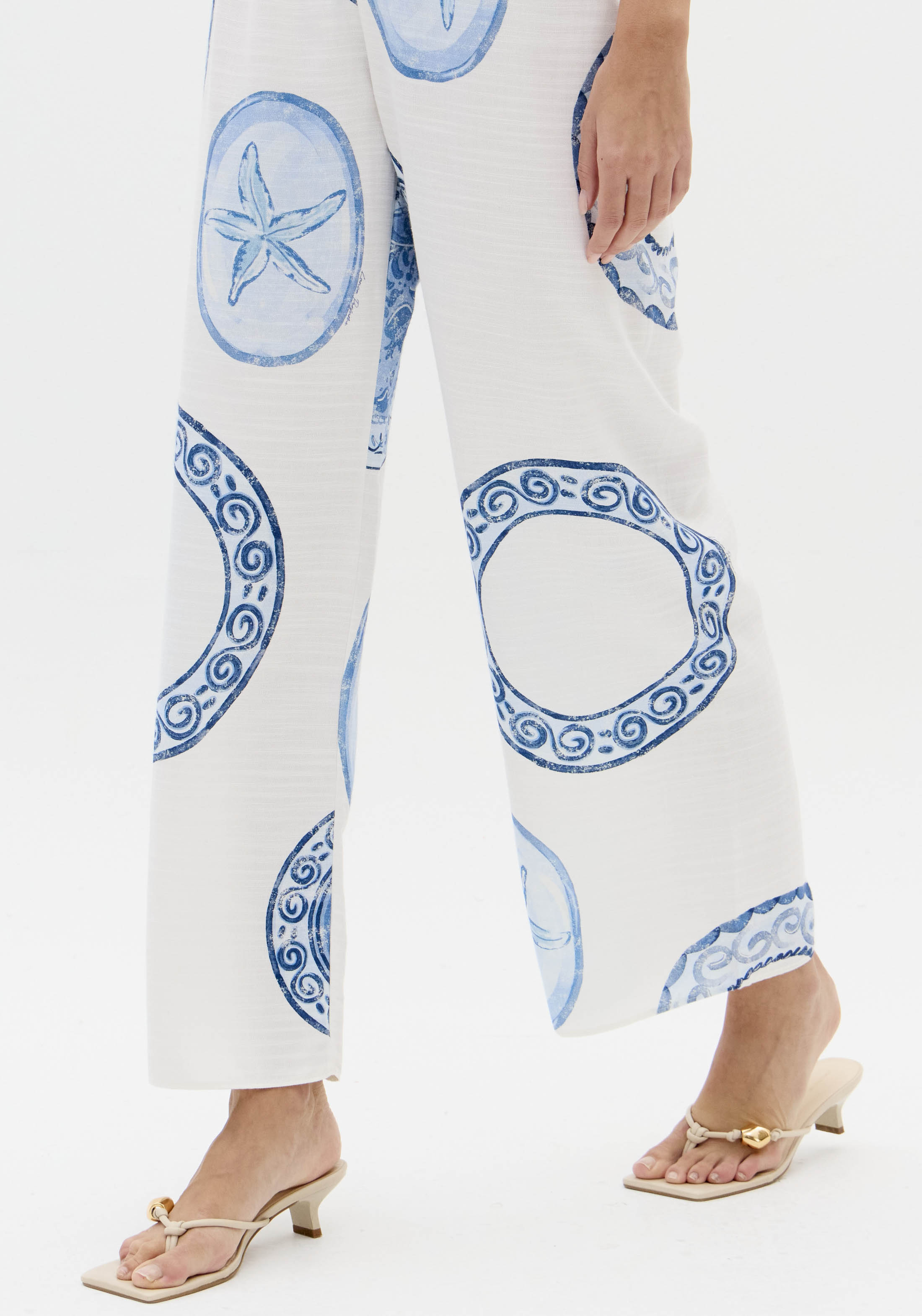 Calças Largas BLUE BREEZE Branco e Azul - Lança Perfume 6