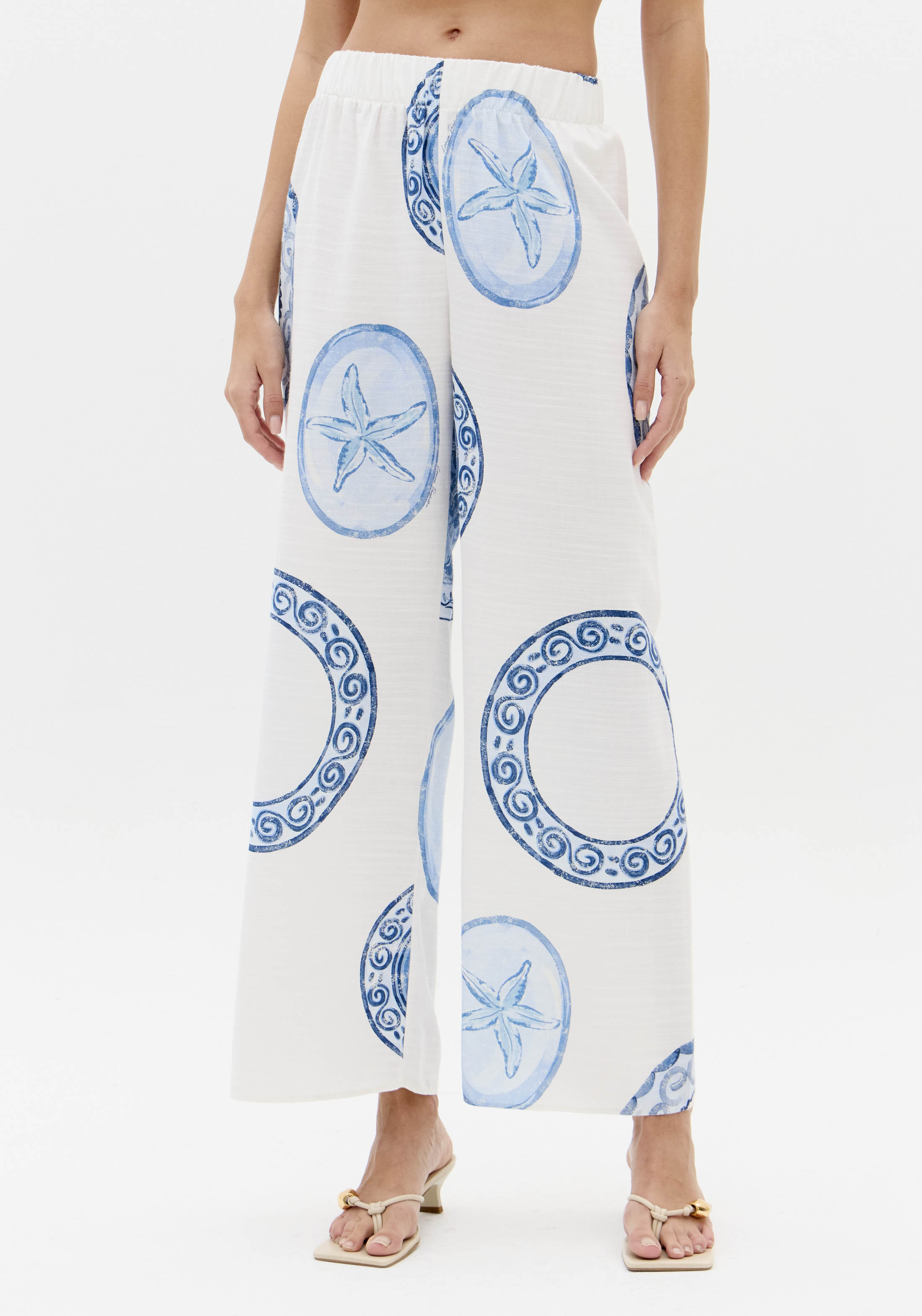 Calças Largas BLUE BREEZE Branco e Azul - Lança Perfume 1