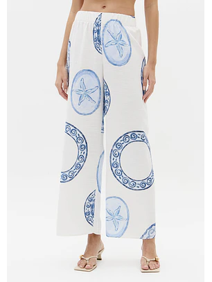 Calças Largas BLUE BREEZE Branco e Azul - Lança Perfume