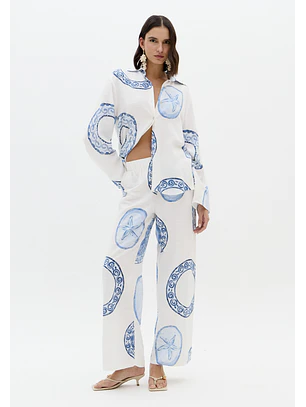 Calças Largas BLUE BREEZE Branco e Azul - Lança Perfume