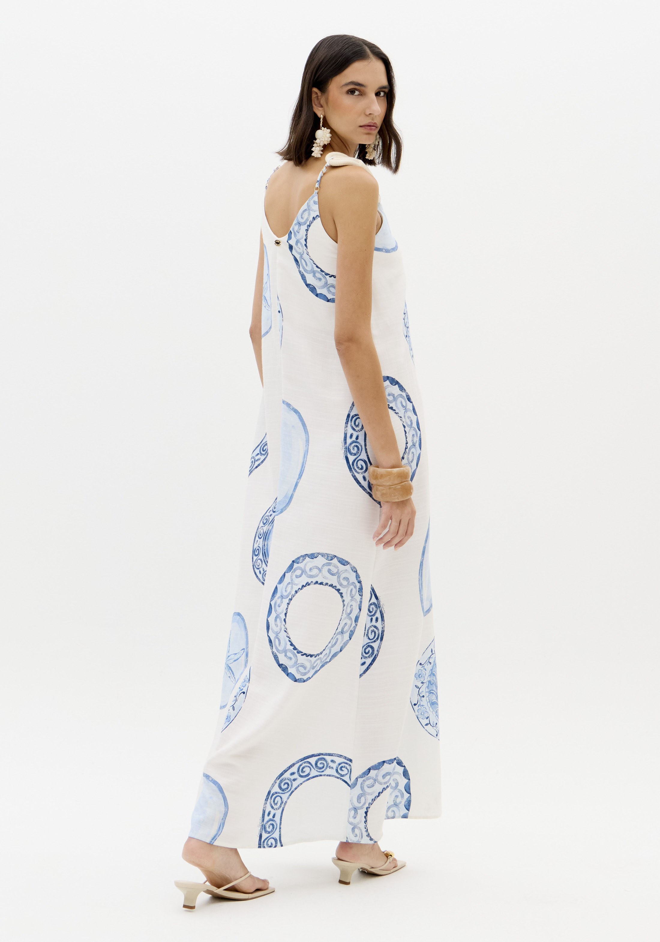 Vestido Comprido BLUE BREEZE Branco e Azul - Lança Perfume 2