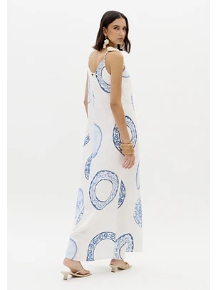 Vestido Comprido BLUE BREEZE Branco e Azul - Lança Perfume