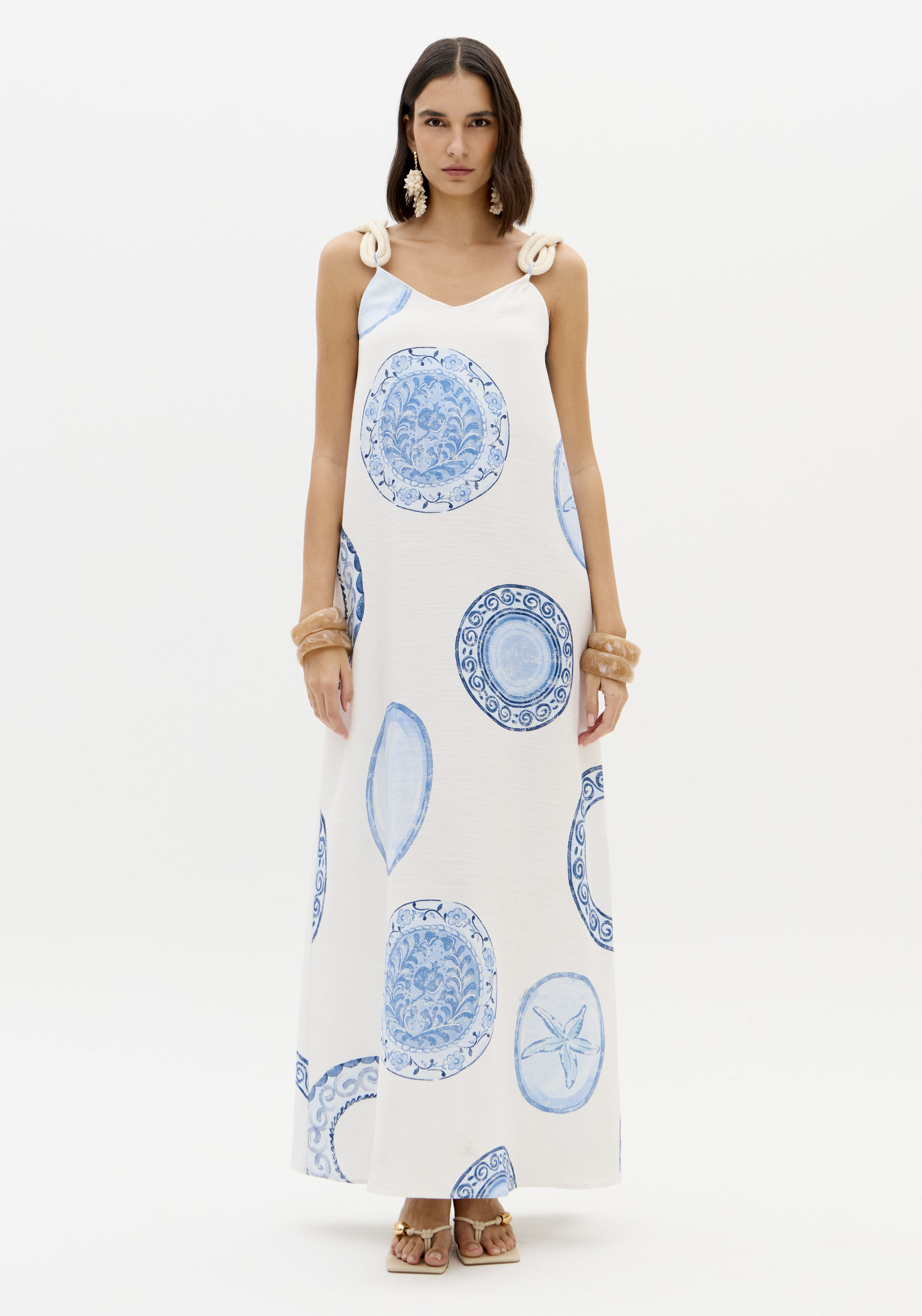 Vestido Comprido BLUE BREEZE Branco e Azul - Lança Perfume 4