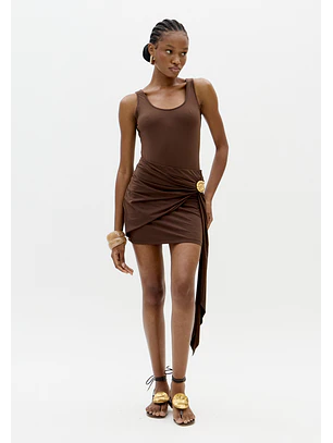 Saia Curta em Malha Fria Castanho - Lança Perfume