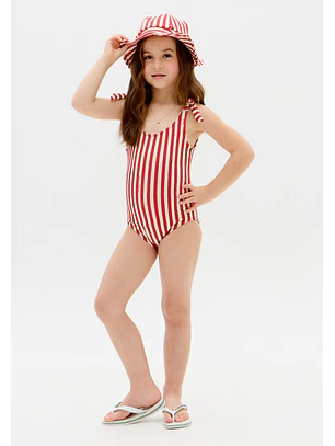 Fato de Banho Criança Riscas Vermelho e Branco - Lança Perfume
