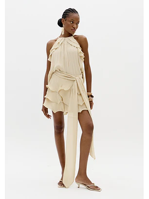 Saia com Folhos Bege - Lança Perfume