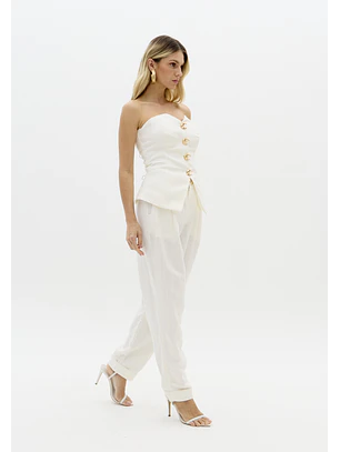 Calças em Linho Branco Lua - Lança Perfume 