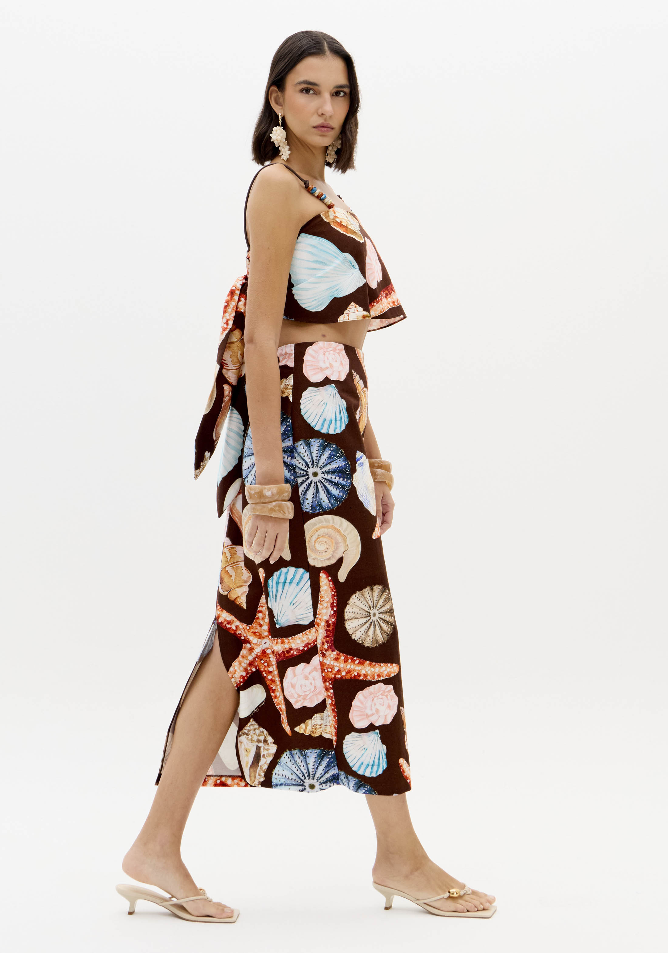 Saia Comprida Conchas SEA SUMMER Castanho - Lança Perfume  4