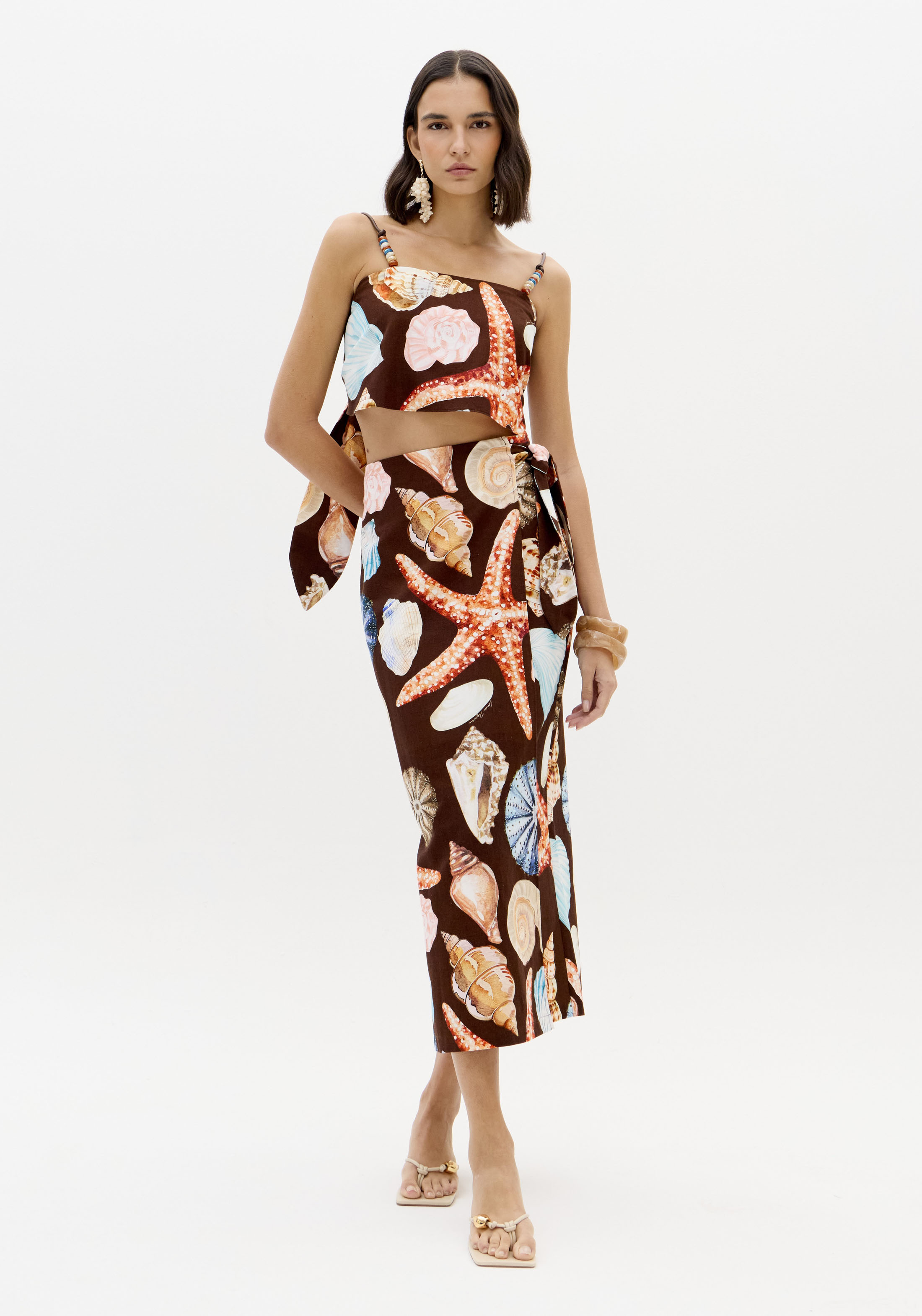 Saia Comprida Conchas SEA SUMMER Castanho - Lança Perfume  2